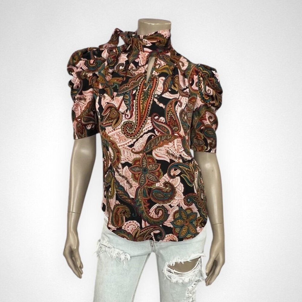 NEW YORK &‎ CO XS Paisley High-Neck Top Office Fall Print
